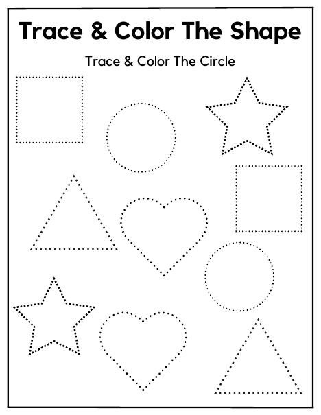 Trace and colour shapes worksheet